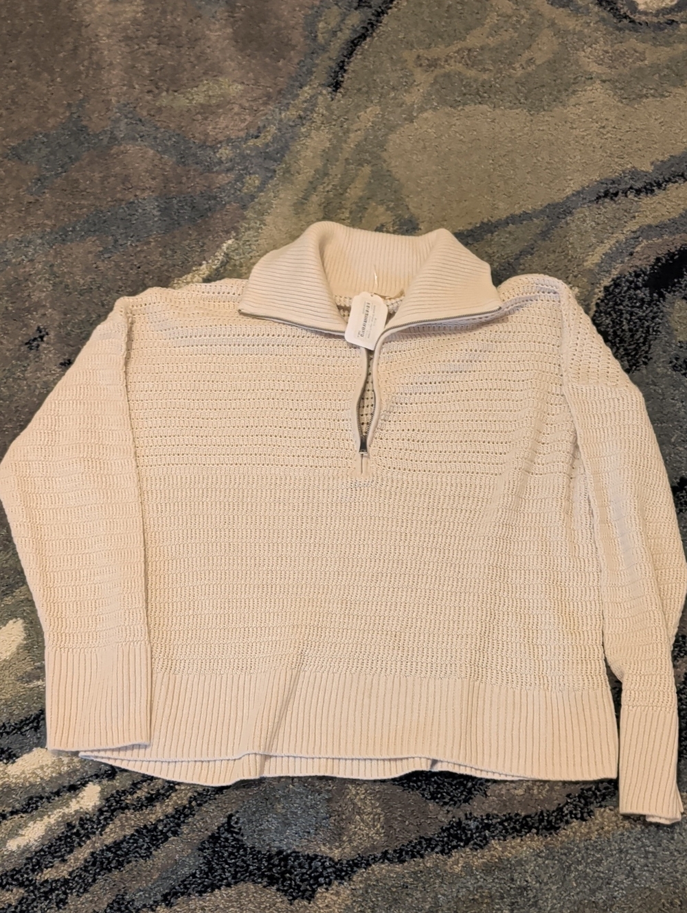 Faherty Cream Zip-Neck Chunky Knit Sweater